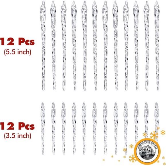 Twisted Clear Glass Icicle Christmas Ornaments for Christmas Trees - 24 Icicles - Picture 4 of 8